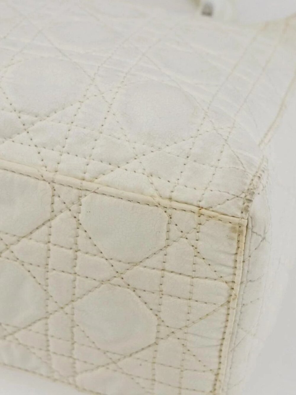 Christian Dior Lady Dior Canage Hand Bag Nylon White Silver Auth 158966 - Picture 4 of 16